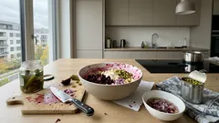 Královský salát z řepy a vařeného hovězího, který u nás vytlačil klasiku