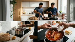 Dušená vepřová žebra v husté rajčatové omáčce: maso od kosti a omáčka, která mizí z talíře